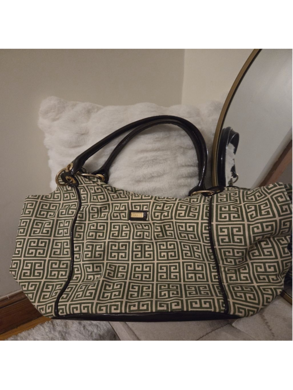 Women's Ame & Lulu Green Beige Geometric Canvas Tote Bag One Size